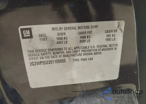 2008 Pontiac Grand Prix из США, поврежденный, VIN 2G2WP552281188666